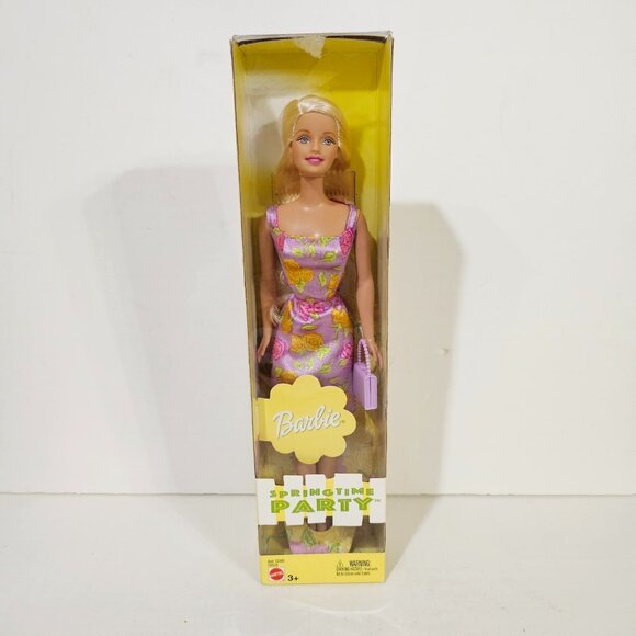 Barbie Springtime Party Purple Floral Dress Mattel C2528 C2605 NRFB 2002 - Picture 1 of 7